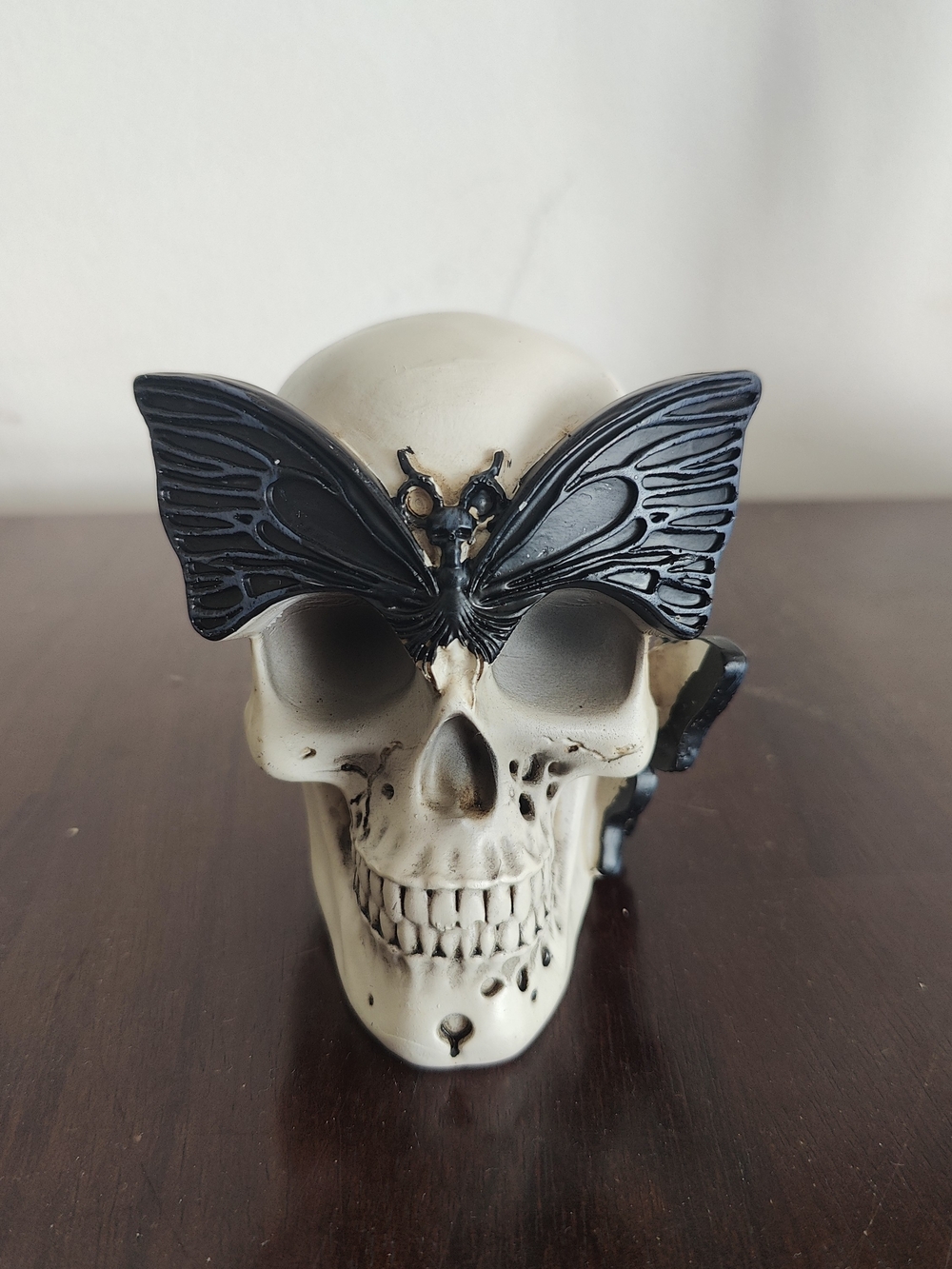 Halloween Decor Gothic Skull with Black Butterfly Moth Figurine